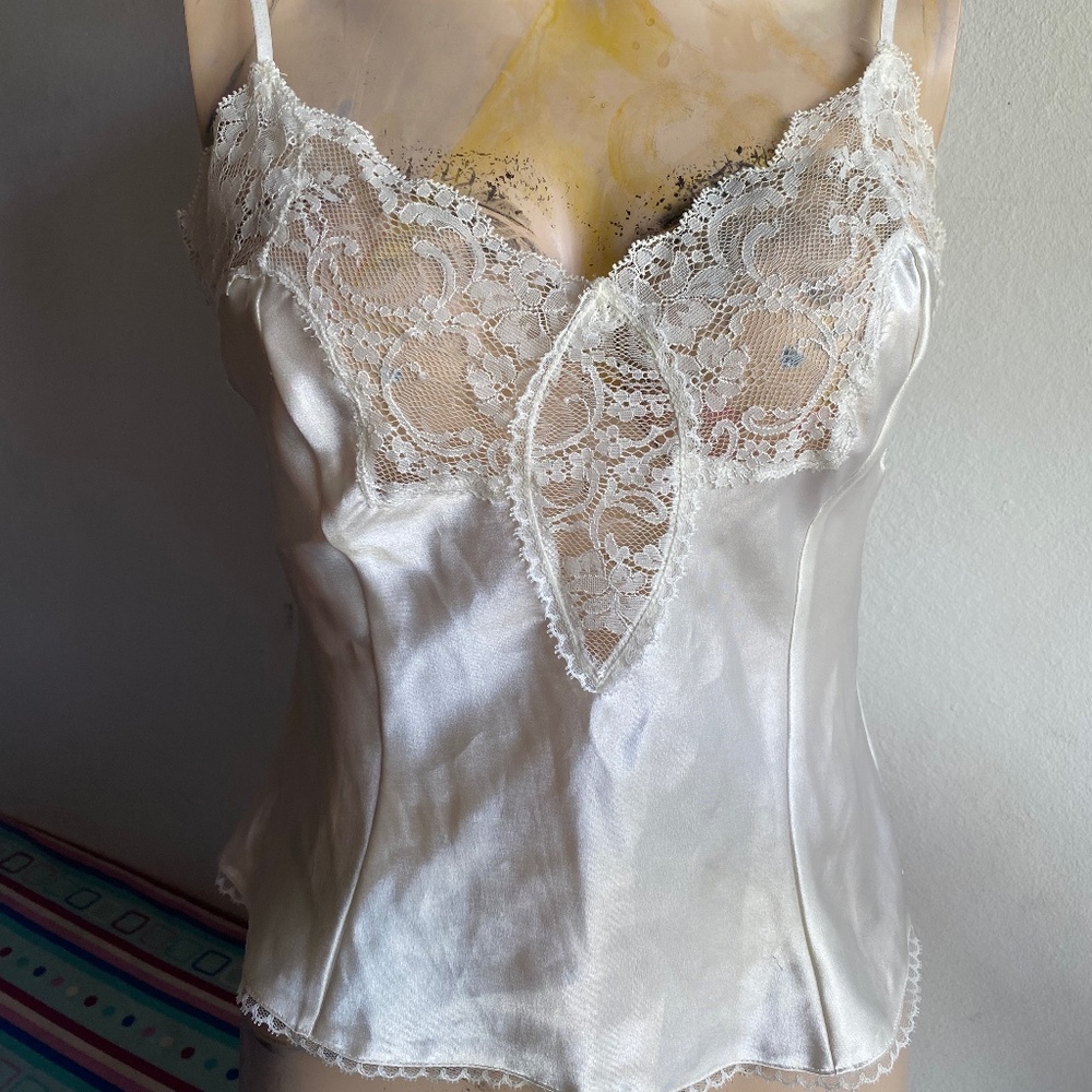 White Ivory Satin Lace Vintage Victoria Secret Crop Top Lingerie